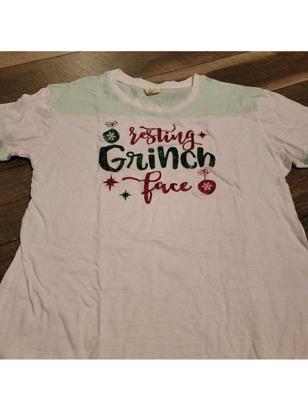 Resting Grinch Face Christmas shirt. Short sleeve baseball style. Size XL